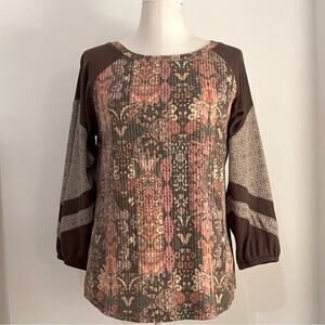 *Like New* Cato Brown, Pink, Orange & Green Patterned Top | Size M